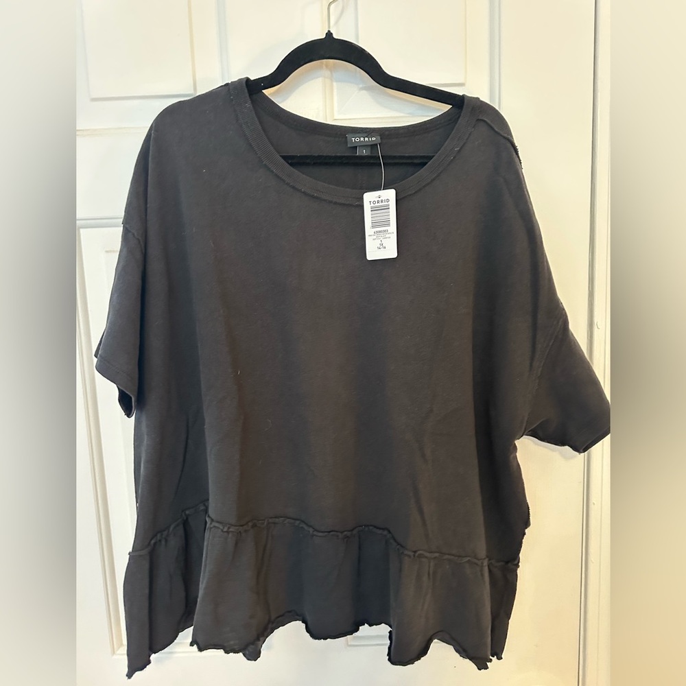 Torrid Black Short Sleeve Ruffle Hem Tee